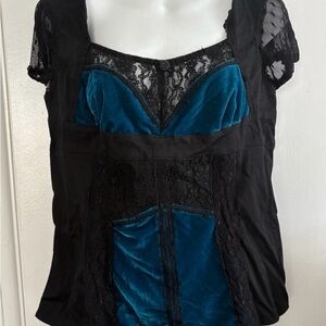 Tripp NYC Black Top with Teal Velvet Accents XXL